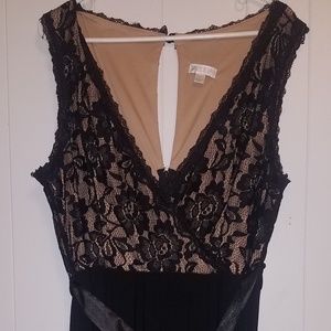 Bisou Bisou Black and Tan Lace Jumpsuit